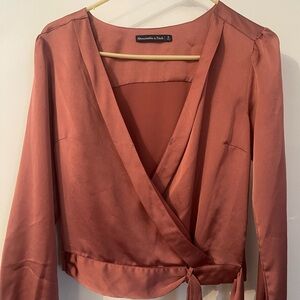 Abercrombie & Fitch Brown Wrap Blouse 3/4 Sleeve